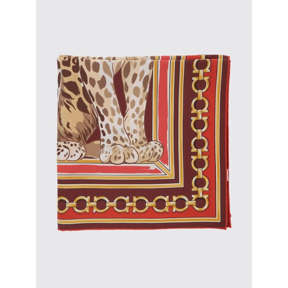 Ferragamo Women Ferragamo Animal Print And Gancini Logo Silk Square Scarf
